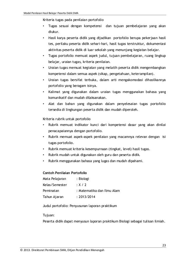 Model penilaian hasil belajar SMA