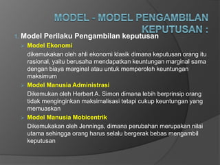 Model dan Proses pengambilan keputusan pertemuan ke 10 | PPTX