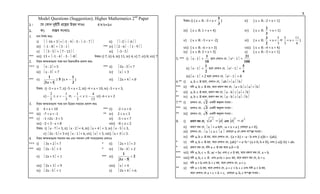 Model Questions (Suggestion); Higher Mathematics 2nd
Paper
1| ‡h †Kvb `yBwU cÖ‡kœi DËi `vIt 5 2=10
1. K) ev¯Íe msL¨vt
1. gvb wbY©q Kit
i) -16 + 3+-1 - 4- 3 - -1 - 7 ii) -2--6
iii) -1 - 8 + 3 - 1 *** iv) 2 - 6 - 1 - 9
v) 3 - 5 + 7 - 12 vi) -3 - 5
*** vii) 13 + -1 - 4 - 3 - -8 DËit i) 7, ii) 4, iii) 11, iv) 4, v) 7, vi) 8, vii) 7
2. wb‡æi AmgZv¸‡jv cig gvb wPýe¨ZxZ cÖKvk Kit
*** i) x - 2< 5 *** ii) 2x - 3< 7
iii) x - 3 < 7 iv) x < 3
*** v) 5
13
1

x
(x ≠
3
1
 ) vi) 2x + 4 < 8
DËit i) -3 < x < 7, ii) -5 < x < 2, iii) -4 < x < 10, iv) -3 < x < 3,
v)
3
1
5
2
 x ev,
15
4
3
1
 x vi) -6 < x < 2
3. wb‡æi AmgZv¸‡jv cig gvb wP‡ýi mvnv‡h¨ cÖKvk Kit
i) 4 < x < 10 *** ii) -2 < x < 6
*** iii) -7 < x < -1 ** iv) 2  x  3
*** v) -1 <2x - 3 < 5 vi) -5 < x < 7
vii) -2 < 3 - x < 8 viii) -8  x  2
DËit i) x - 7< 3, ii) x - 2< 4, iii) x + 4 < 3, iv) x - 5 3,
v) 2x - 5< 3 vi) x - 1< 6, vii) x < 5, viii) x + 3 5.
4. wb‡æi AmgZv¸‡jv mgvavb Ki Ges mgvavb †mU msL¨v‡iLvq †`LvIt
*** i) 3x + 2< 7 * ii) 2x + 1< 3
*** iii) 2x - 5 < 3 * iv) 3x - 4 < 2
v) 2x + 5 < 1 *** vi) 2
53
1

x
vii) 2x + 3 > 9 viii) x < 4
ix) 2x - 5 < 1 x) 2x + 4 < 6.
DËit i) { x  R: -3 < x <
3
5
} ii) { x  R: -2 < x < 1}
iii) { x  R: 1 < x < 4} iv) { x  R:
3
2
< x < 1}
v) { x  R: -3 < x < -2} vi) { x  R:
2
3
< x <
3
5
ev
3
5
< x <
6
11
}
vii) { x  R: -6 > x > 3} viii) { x  R: -4 < x < 4}
ix) { x  R: 2 < x < 3} x) { x  R: -5 < x < 1}
5. *** i) x - 1 <
10
1
n‡j †`LvI †h, x2 - 1 <
100
21
ii) x - 1 <
2
1
n‡j †`LvI †h, x2 - 1 <
4
5
iii)x - 1 < 2 n‡j †`LvI †h, x2 - 1 < 8
6.** i) a, b  R n‡j, †`LvI †h, ab=ab
*** ii) hw` a, b  R nq, Z‡e cÖgvY Ki †h, a + ba+b
* iii) a, b  R n‡j, cÖgvY Ki †h, a - ba+b
** iv) a, b  R n‡j, cÖgvY Ki †h, a - ba-b
7.** i) ‡`LvI †h, 2 GKwU Ag~j` msL¨v|
*** ii) ‡`LvI †h, 3 GKwU Ag~j` msL¨v|
** iii) ‡`LvI †h, 5 GKwU Ag~j` msL¨v|
8. i) cÖgvY Ki †h, aa 2
Ges
22
aa 
ii) cÖgvY Ki †h, x < a n‡j, -a < x < a ( †hLv‡b a > 0).
iii) ‡`LvI †h, -a  a  a  †hLv‡b a †h †Kvb ev¯—e msL¨v|
iv) hw` a, b  R nq, Z‡e †`LvI †h, -(a + b) = -a - b Ges (-a)b = -(ab).
* v) hw` a, b  R nq, Z‡e †`LvI †h, (ab)-1 = a-1b-1 (a ≠ 0, b ≠ 0), Ges (-a)(-b) = ab.
* vi) cÖgvY Ki †h, hw` a  R nq Z‡e a.0 = 0.
*** vii) hw` a, b, c  R, ac = bc Ges c  0 nq, Z‡e cÖgvY Ki †h, a = b.
*** viii) hw` a, b, c  R Ges a+b = a+c nq, Z‡e cÖgvY Ki †h, b = c.
ix) hw` a < b Ges b < c nq, Z‡e †`LvI †h, a < c.
** x) hw` a < b nq, Z‡e †`LvI †h, a + c < b + c Ges hw` a > b nq,
Z‡e †`LvI †h a + c > b + c, †hLv‡b a, b, c ev¯—e msL¨v|
1
 