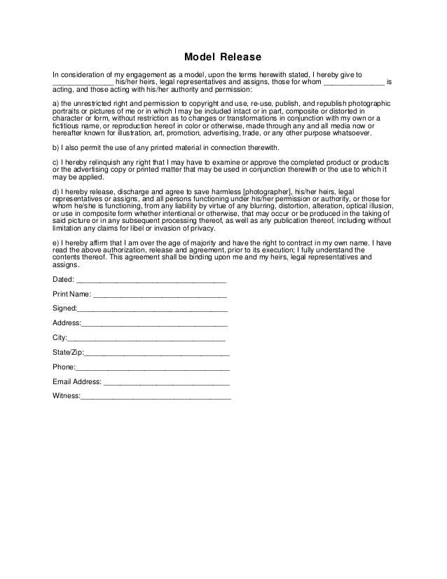 photographic release form