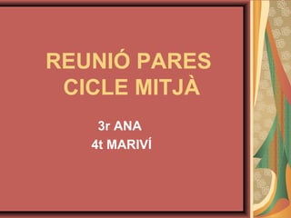 REUNIÓ PARES
CICLE MITJÀ
3r ANA
4t MARIVÍ
 