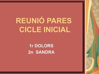 REUNIÓ PARES
CICLE INICIAL
1r DOLORS
2n SANDRA
 