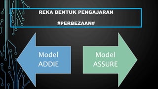 Model
ADDIE
Model
ASSURE
REKA BENTUK PENGAJARAN
#PERBEZAAN#
 