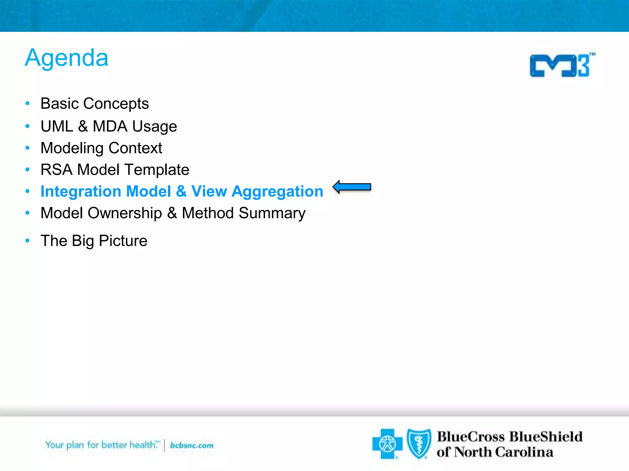 Agenda
•   Basic Concepts
•   UML & MDA Usage
•   Modeling Context
•   RSA Model Template
•   Integration Model & View Aggregation
•   Model Ownership & Method Summary
• The Big Picture




                                           28
 