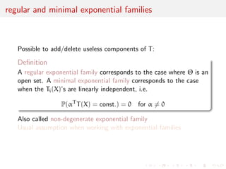 ability); 
Non-parametric all other cases, i.e. when F is not constrained 
in a parametric way or when only some aspects of F are of 
interest for inference 
Trivia: Machine-learning does not draw such a strict distinction 
between classes 
 