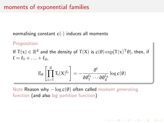 Parametric models 
When F = F, inference usually covers the whole of the parameter 
 and provides 
point estimates of , i.e. values substituting for the unknown 
true  
con 