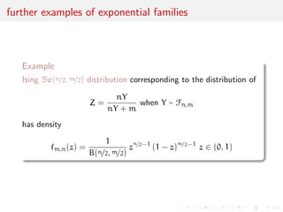 Parametric models 
When F = F, inference usually covers the whole of the parameter 
 and provides 
point estimates of , i.e. values substituting for the unknown 
true  
con 