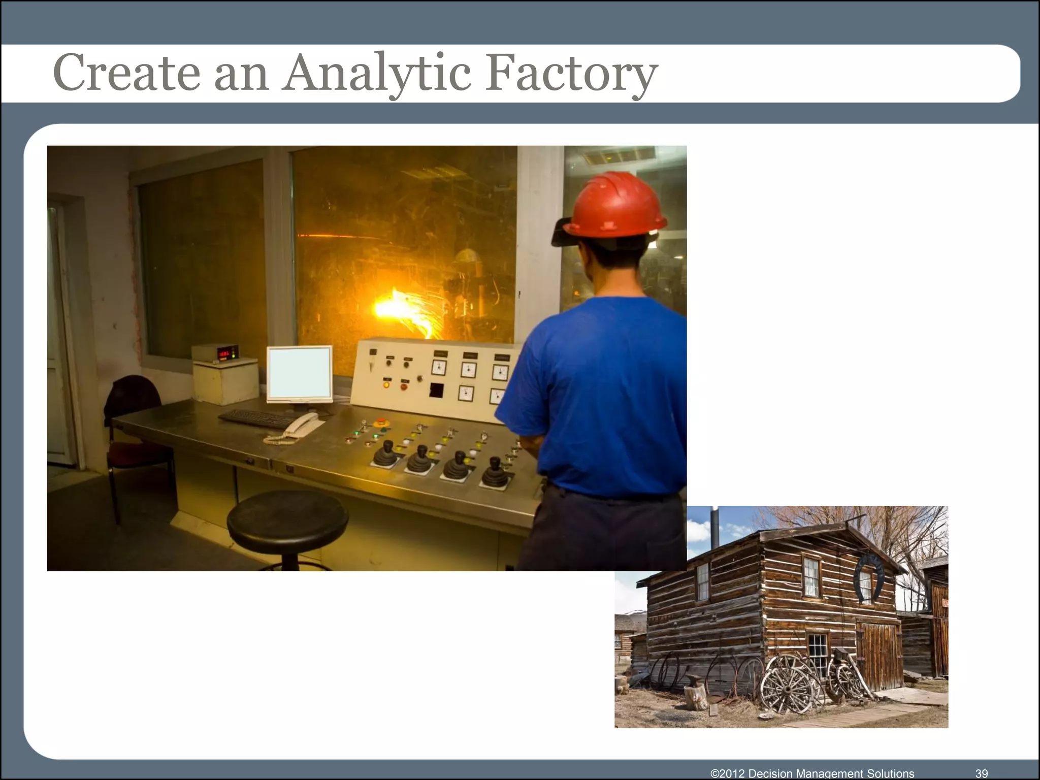 Create an Analytic Factory




                             ©2012 Decision Management Solutions   39
 
