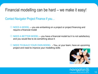 Screenshots from a Navigator Project Finance Financial Model Slide 16
