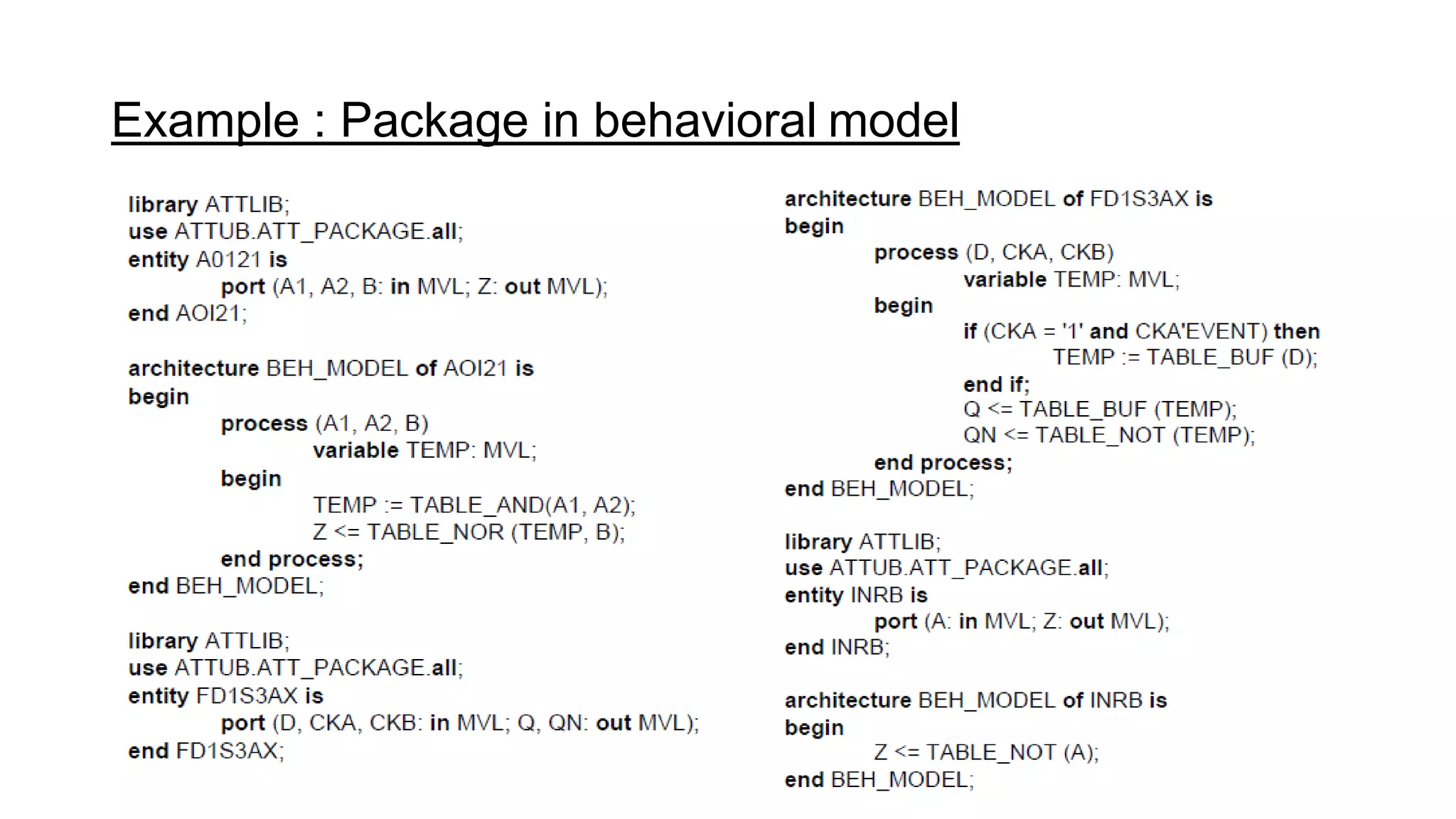 Example : Package in behavioral model
 