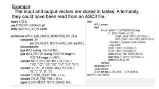 Example
The input and output vectors are stored in tables. Alternately,
they could have been read from an ASCII file.
 
