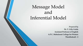Message Model
and
Inferential Model
Prepared by
Dr. T. Lilly Golda
Assistant Professor of English
A.P.C. Mahalaxmi College for Women
Thoothukudi - 2
 