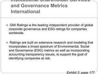 Institutional Shareholder Services
and Governance Metrics
International
 GMI Ratings is the leading independent provider ...