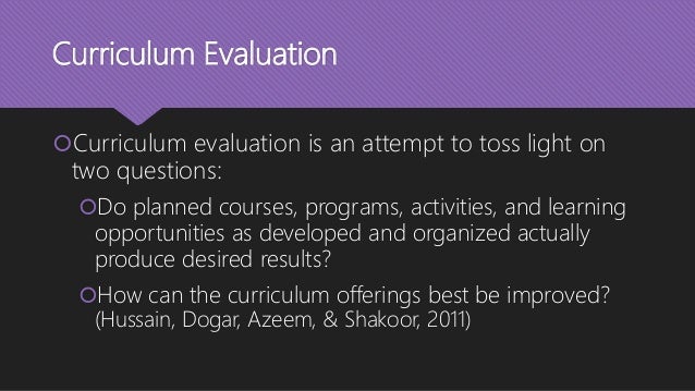 Models of curriculum evaluation and application in educational