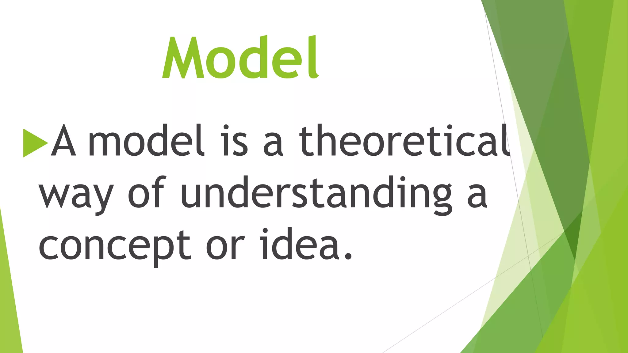 Model
A model is a theoretical
way of understanding a
concept or idea.
