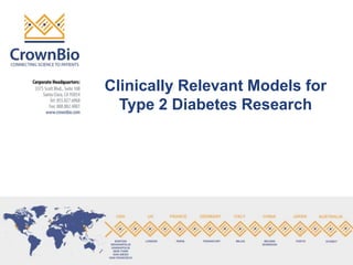 Clinically Relevant Models for
Type 2 Diabetes Research
 