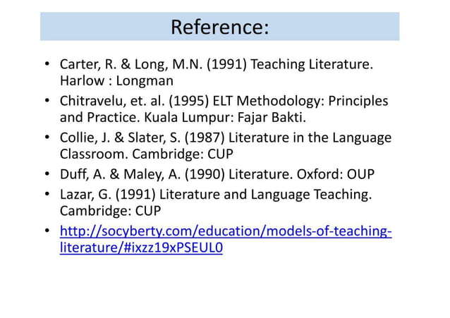 MODELS OF TEACHING LITERATURE IN ENGLISH | PDF