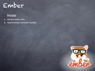 Ember
Model
domain-level data
relationships between models
 