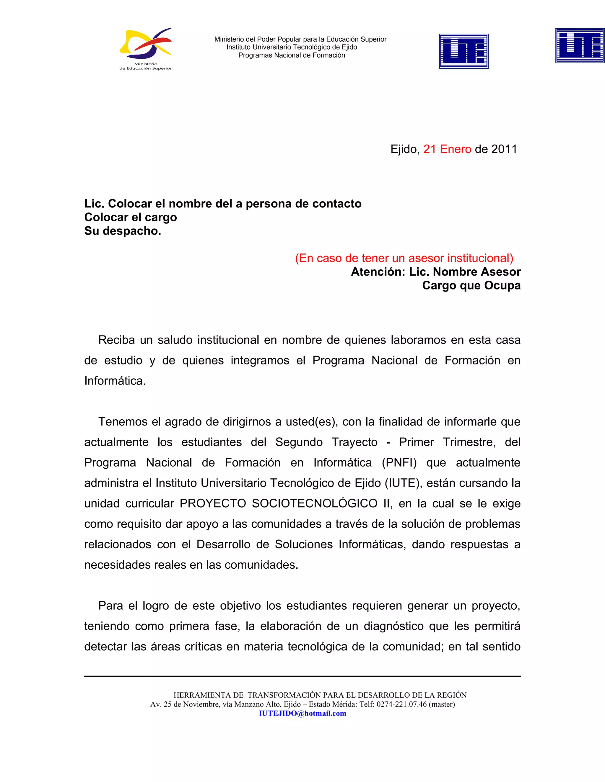 Modeolo carta de solicitud de proyectos | DOC