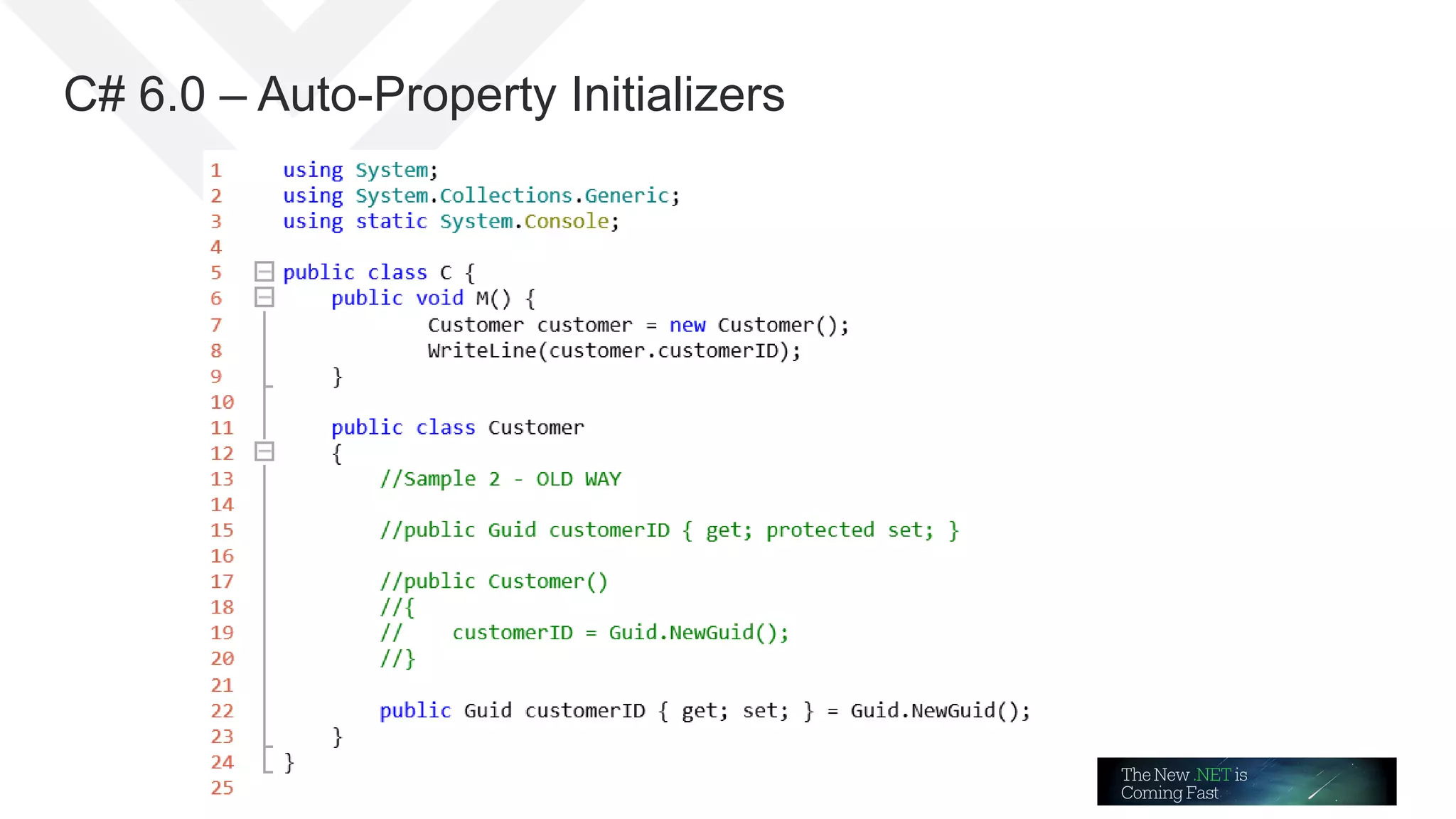 July 8, 2015 | Telerik
Webinar
C# 6.0 – Auto-Property Initializers
 