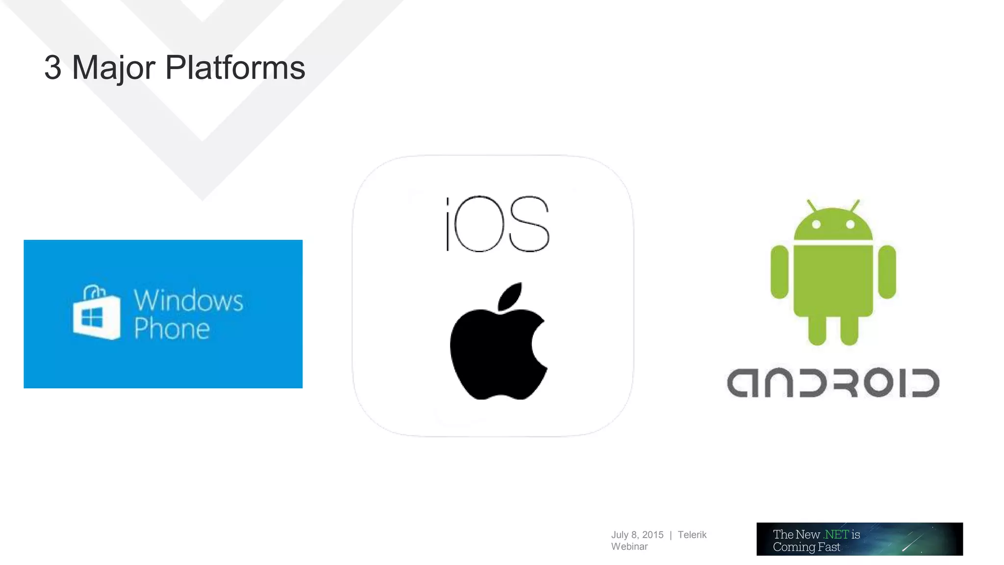 July 8, 2015 | Telerik
Webinar
3 Major Platforms
 