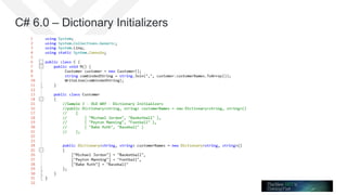 July 8, 2015 | Telerik
Webinar
C# 6.0 – Dictionary Initializers
 