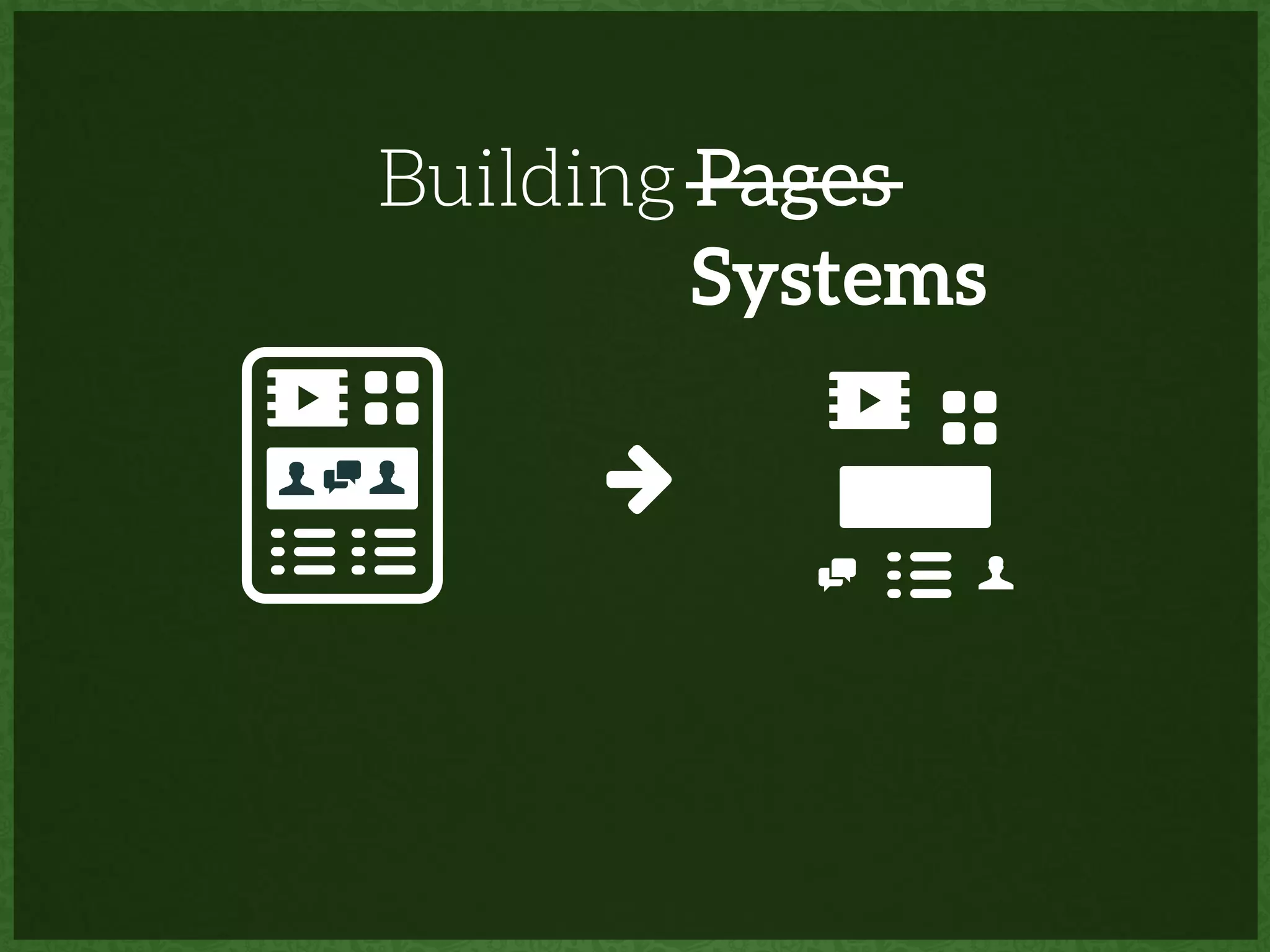 ⚏🎬 👤👤 ⚏🎬
👤
Building Pages
Systems
 
