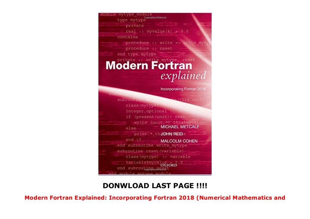 Modern Fortran Explained: Incorporating Fortran 2018 (Numerical ...