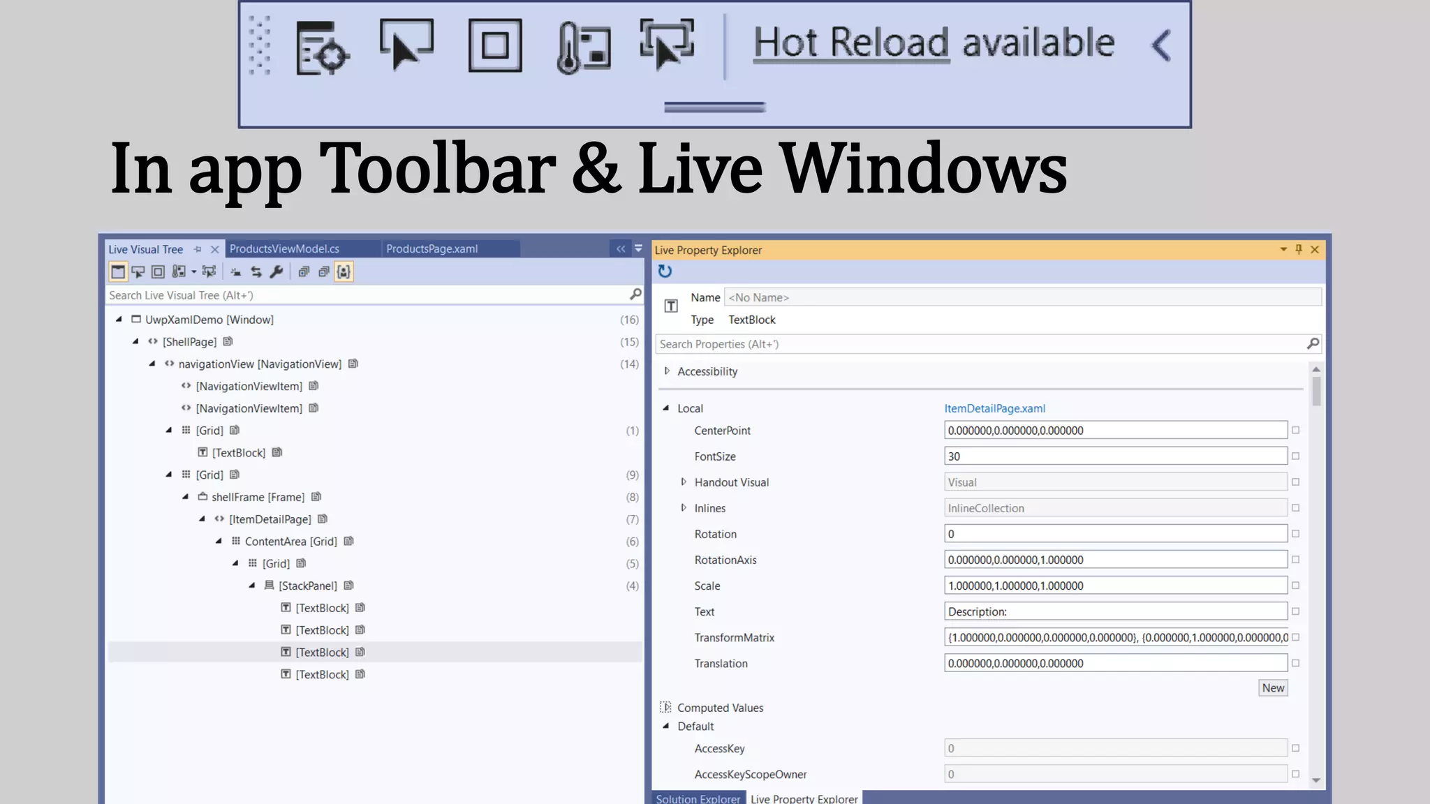 In app Toolbar & Live Windows
 