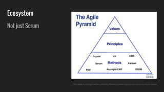Ecosystem
Not just Scrum
http://agilelion.com/agile-kanban-cafe/what-difference-between-agile-kanban-and-scrum-less-5-minutes
 