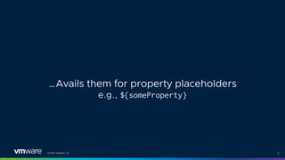 ©2021 VMware, Inc. 8
…Avails them for property placeholders
e.g., ${someProperty}
 