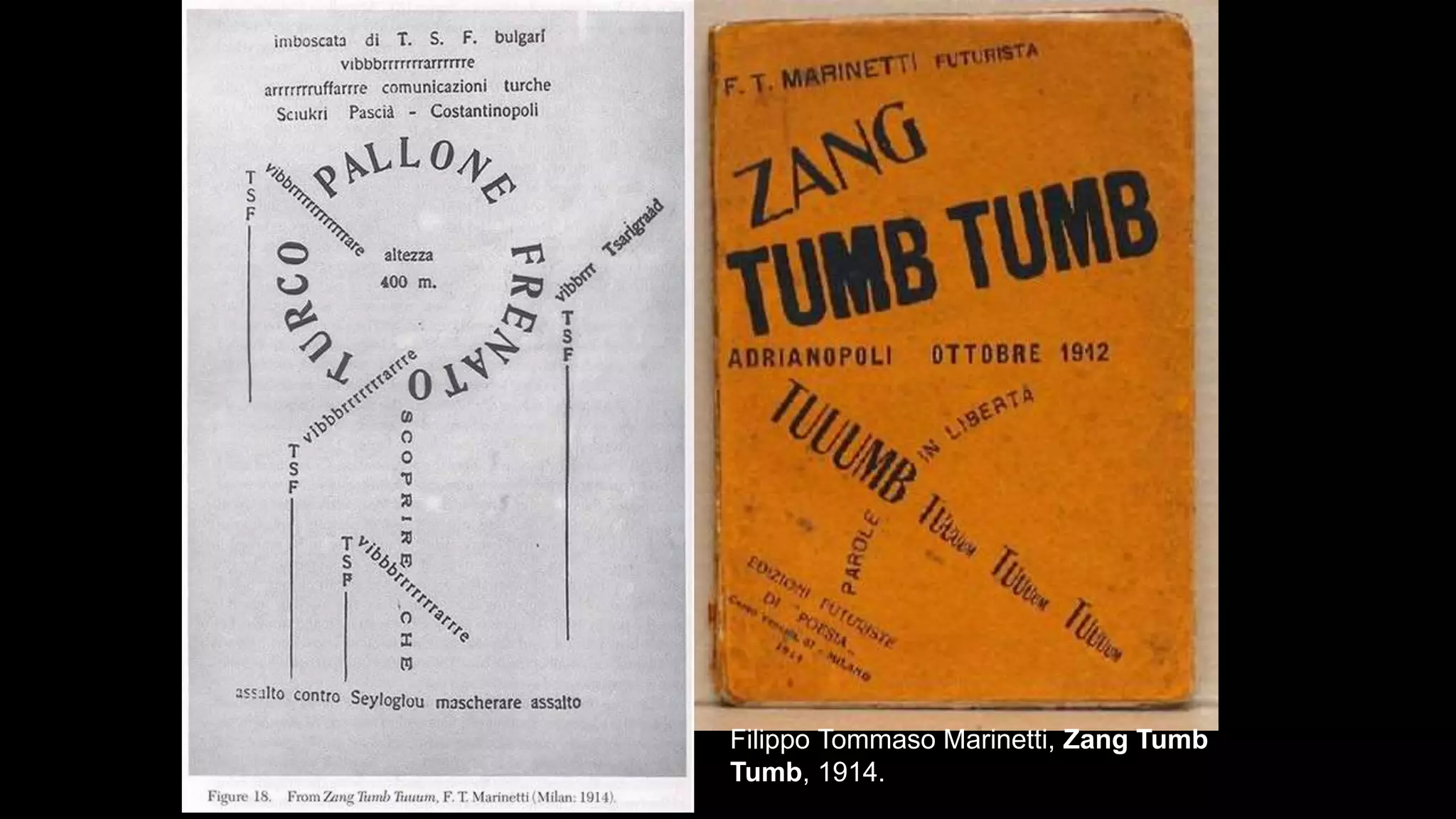 Filippo Tommaso Marinetti, Zang Tumb
Tumb, 1914.
 
