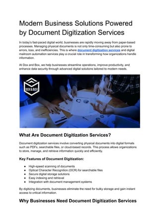 Modern Business Solutions Powered by Document Digitization Services | PDF