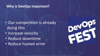 Continuous Delivery. Continuous DevOps. KYIV, 2020
Why is DevOps important?
• Our competition is already
doing this
• Incr...