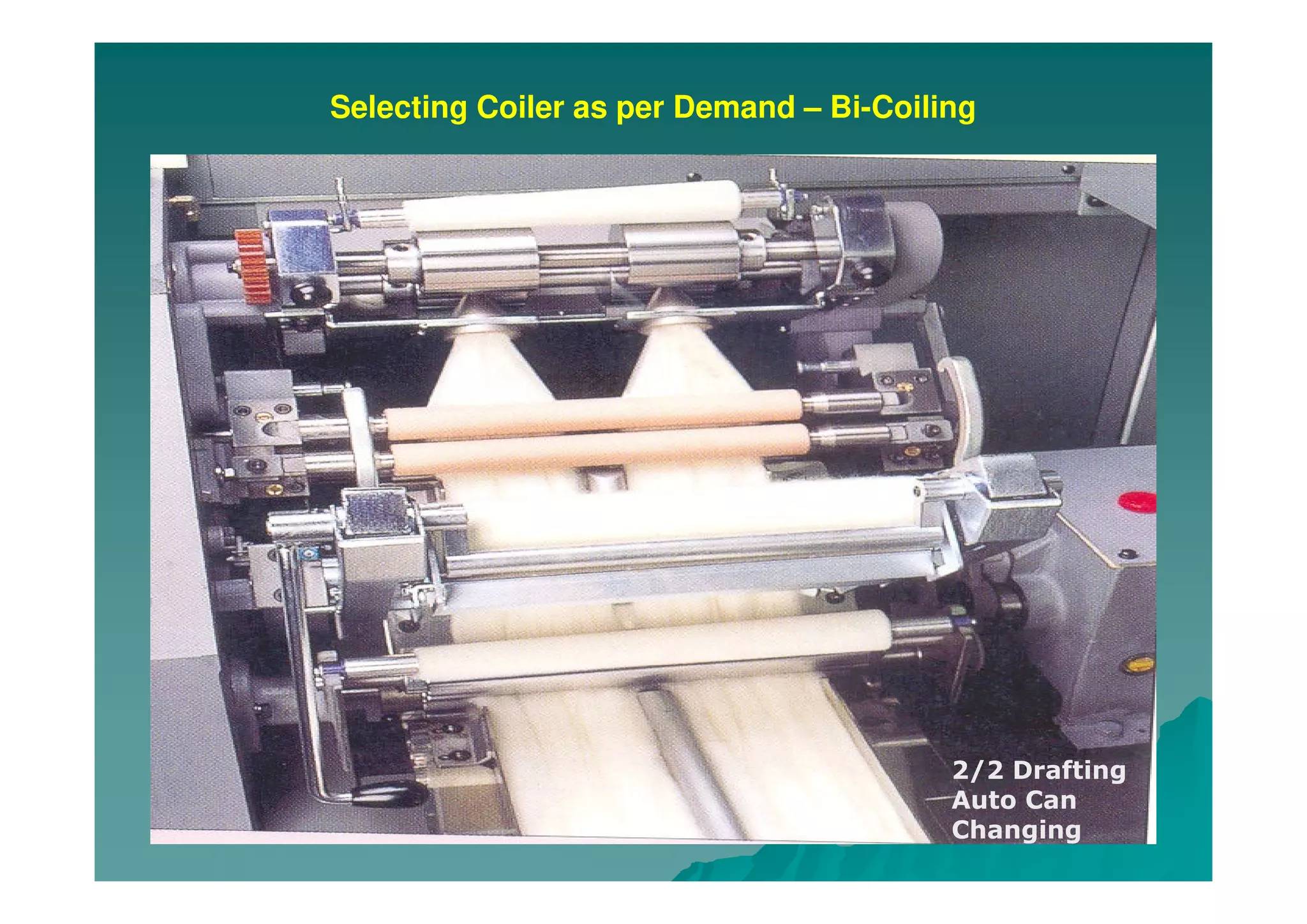 Selecting Coiler as per Demand – Bi-Coiling
2/2 Drafting
Auto Can
Changing
 