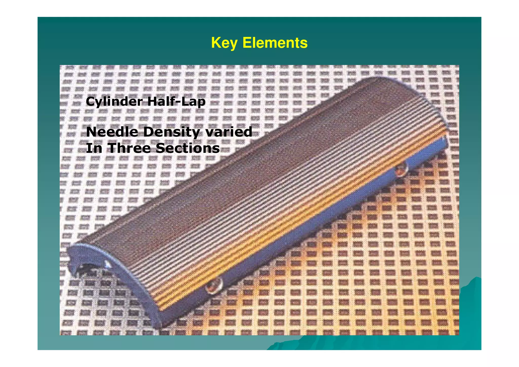 Key Elements
Cylinder Half-Lap
Needle Density varied
In Three Sections
 