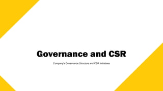 Governance and CSR
Company's Governance Structure and CSR Initiatives
 