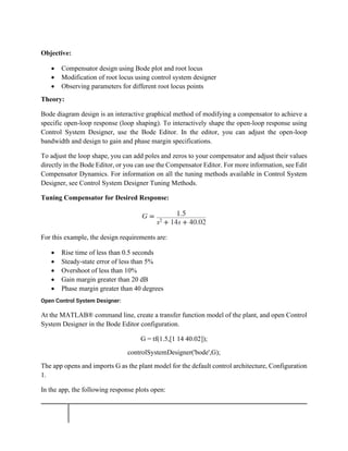 Compensator Design and parameters modification using Bode plot and root ...