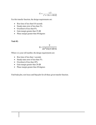 Compensator Design and parameters modification using Bode plot and root ...