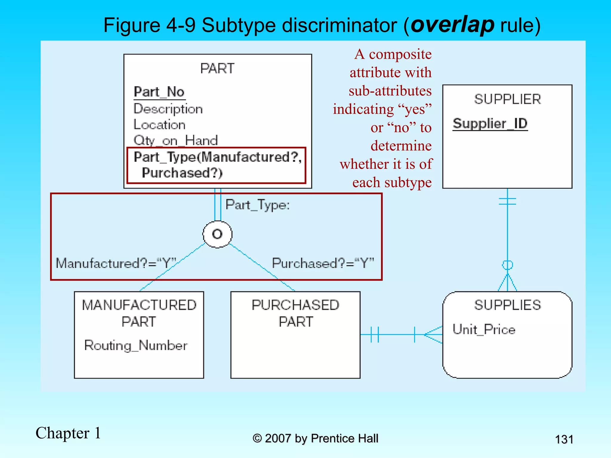 Figure 4-9 Subtype discriminator ( overlap  rule) A composite attribute with sub-attributes indicating “yes” or “no” to determine whether it is of each subtype 