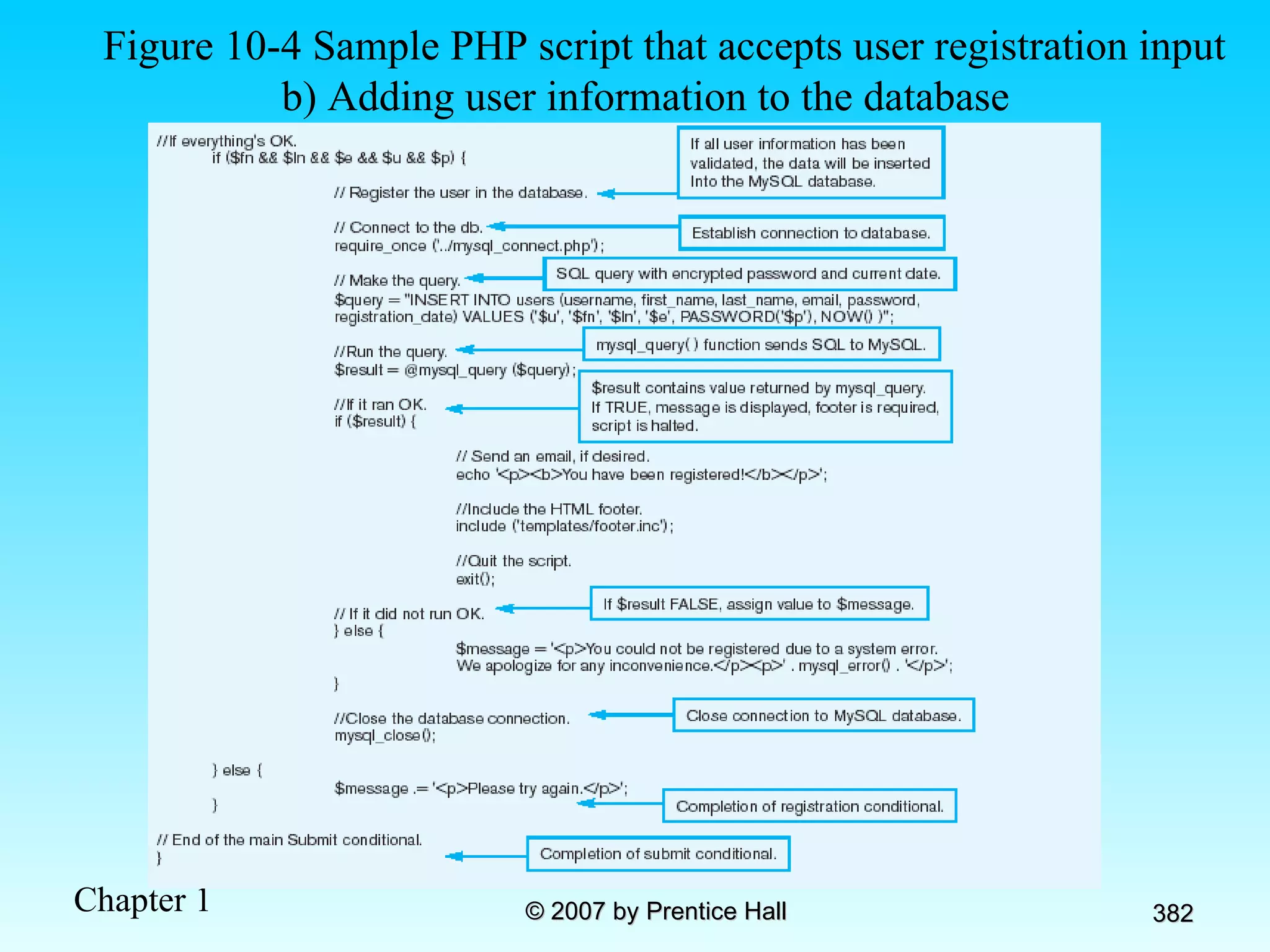 Figure 10-4 Sample PHP script that accepts user registration input b) Adding user information to the database 