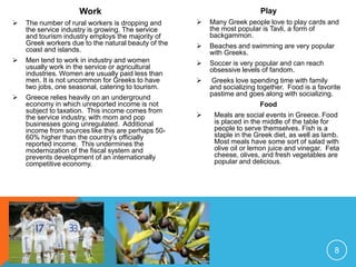 Government is a parliamentary republic, with a President that is elected by the Parliament (currently Karolos Papoulias), who serves for five years and is eligible for two terms.   A Prime Minister (currently Yeoryios Papandreou) heads an elected cabinet. 