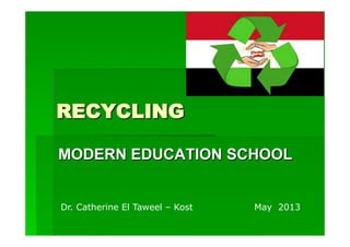 RECYCLING
MODERN EDUCATION SCHOOL

Dr. Catherine El Taweel – Kost

May 2013

 