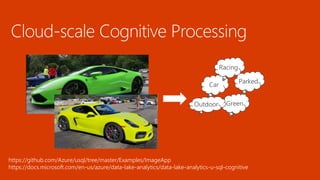 https://github.com/Azure/usql/tree/master/Examples/ImageApp
https://docs.microsoft.com/en-us/azure/data-lake-analytics/data-lake-analytics-u-sql-cognitive
Car
Green
Parked
Outdoor
Racing
 