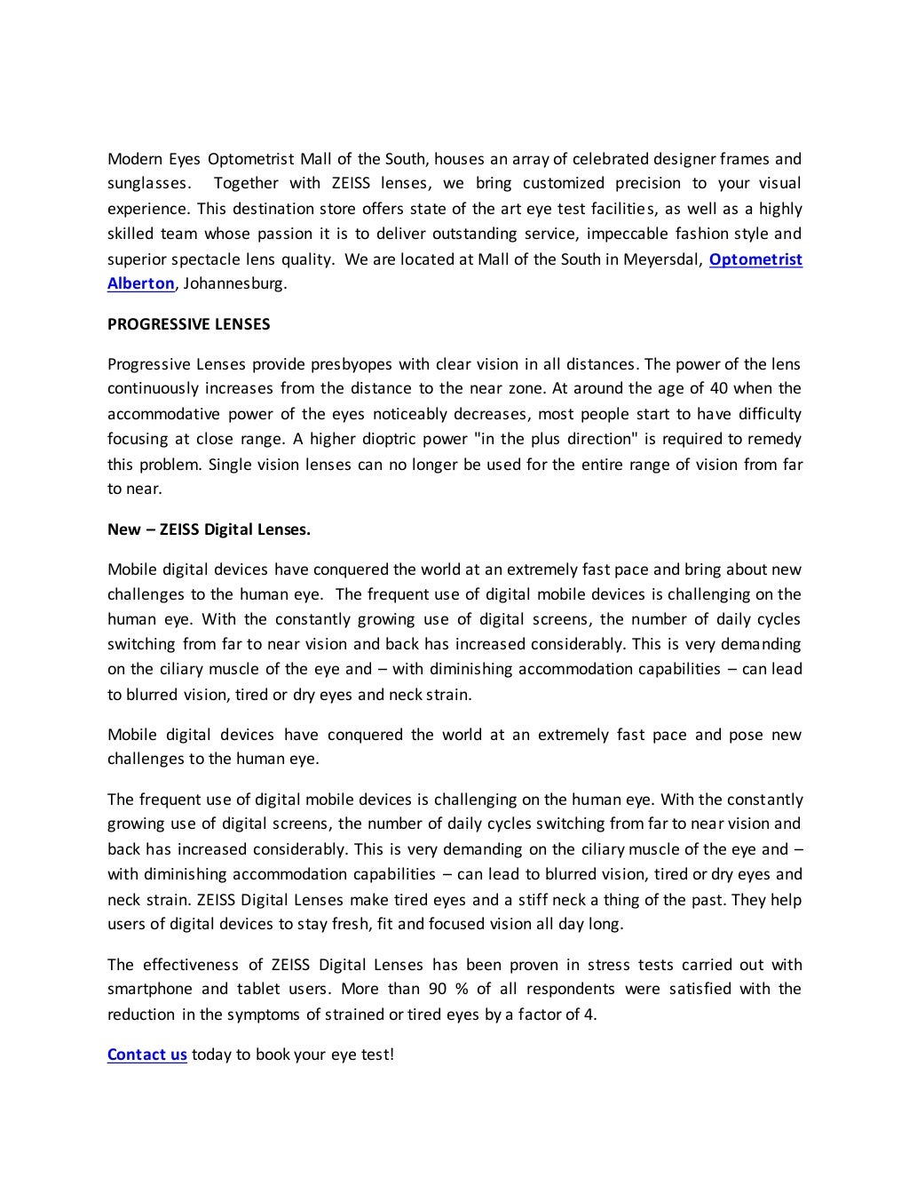 Modern eyes optometrist mall of the south