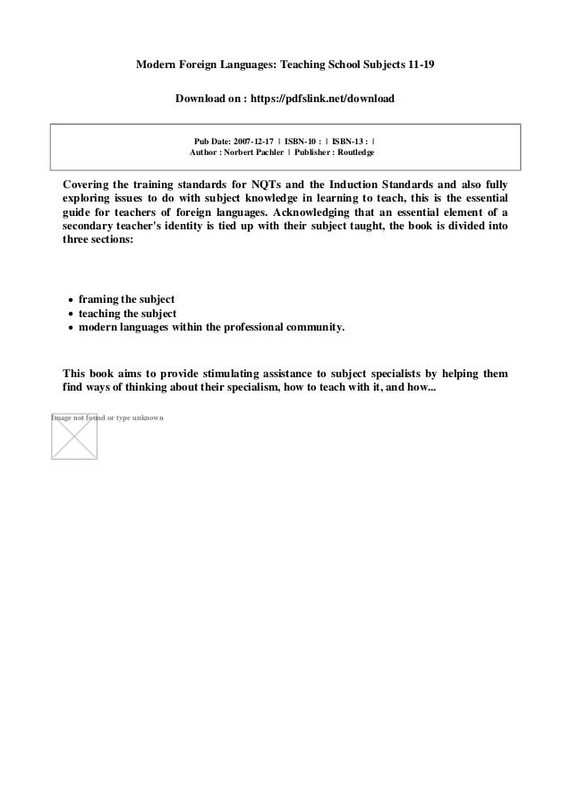 Modern Foreign Languages Teaching School Subjects 11 19 - 