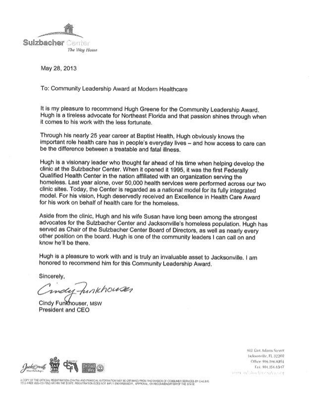 a hugh greene fache president and ceo baptist health mayor recommendation letter