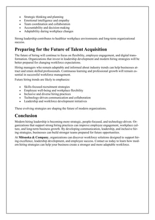 Modern Hiring Leadership Strategies for Workforce Success | PDF