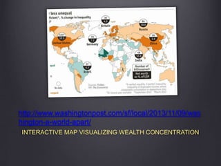 http://www.washingtonpost.com/sf/local/2013/11/09/was
hington-a-world-apart/
INTERACTIVE MAP VISUALIZING WEALTH CONCENTRATION
 