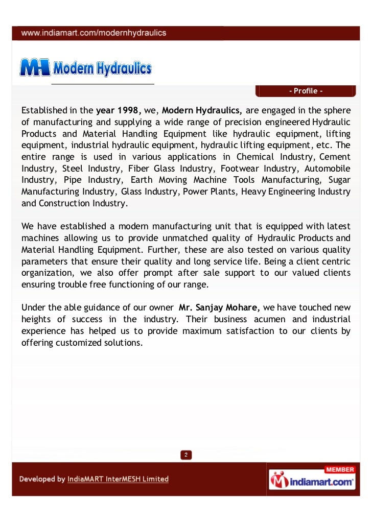 Modern Hydraulics, Pune, Hydraulic Products